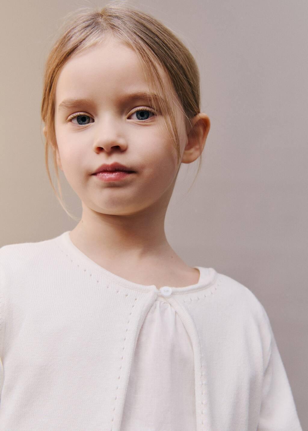 White Openwork Detail Knit Cardigan, Baby Girl, , large image number 3