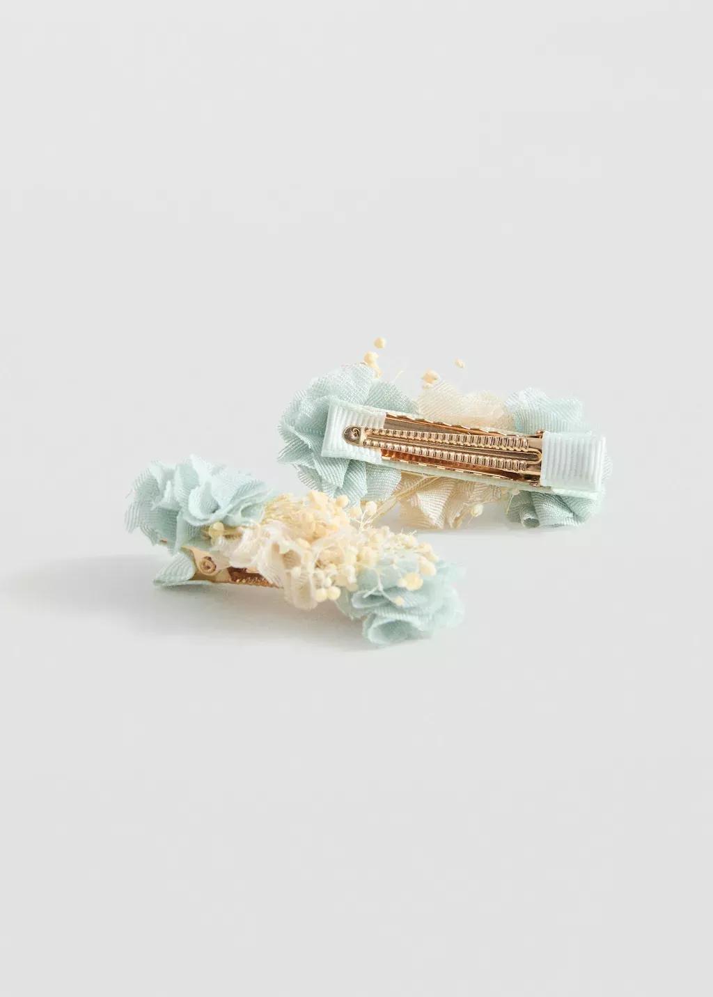 Turquoise Pack Of 2 Floral Hair Clips, Baby Girl, Turquoise - Aqua, large image number 0