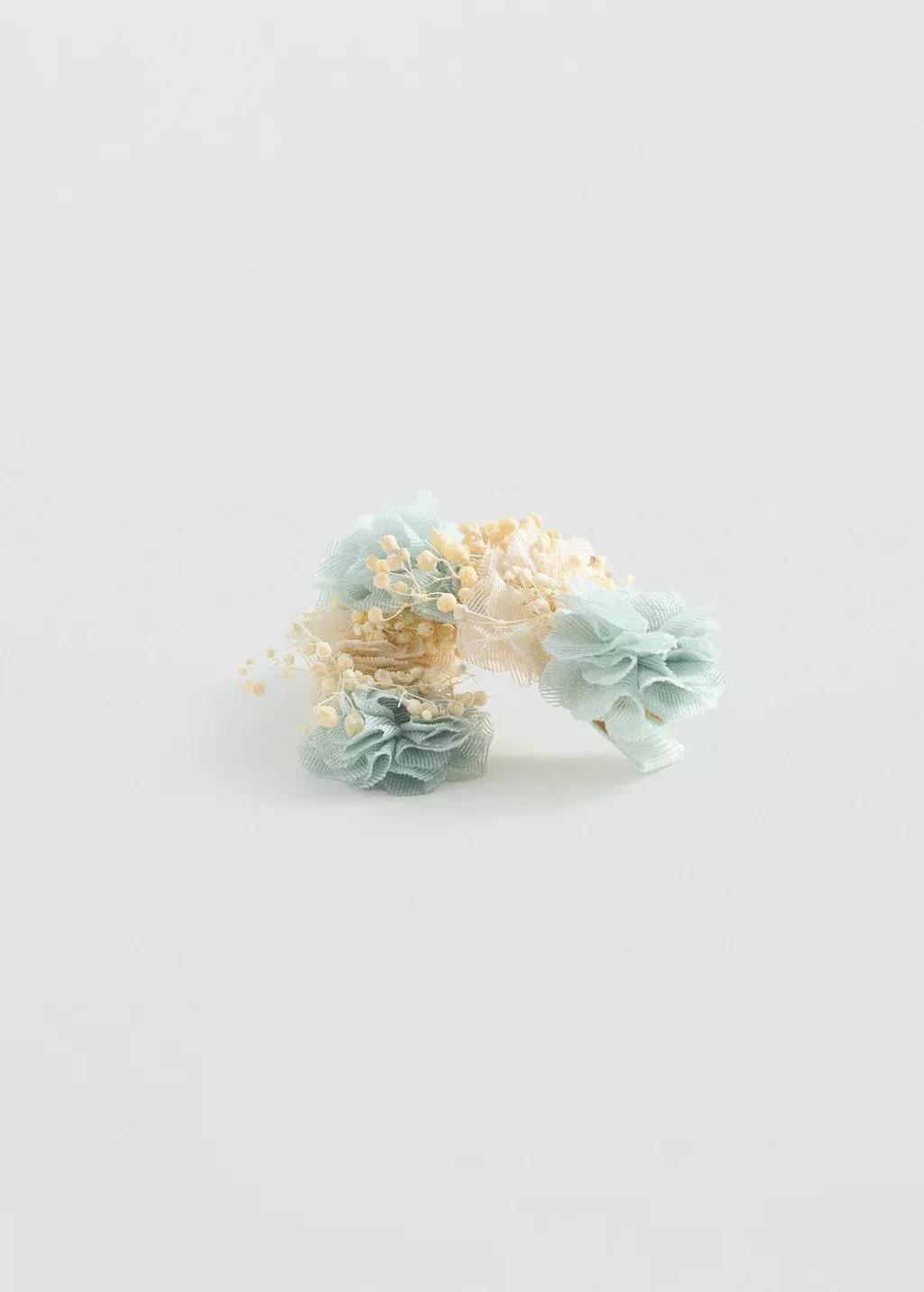 Turquoise Pack Of 2 Floral Hair Clips, Baby Girl, Turquoise - Aqua, large image number 1
