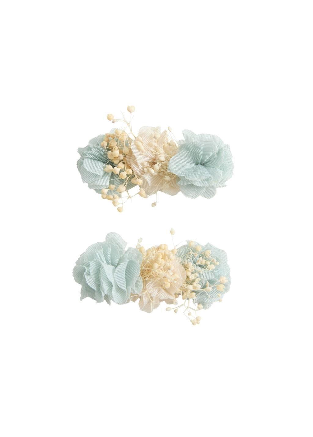 Turquoise Pack Of 2 Floral Hair Clips, Baby Girl, Turquoise - Aqua, large image number 3