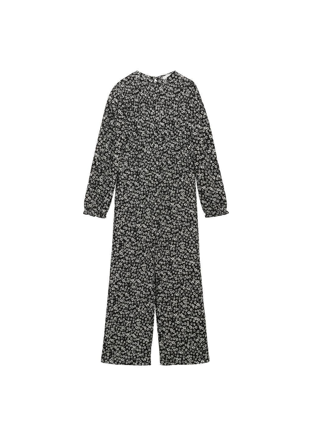 Black Floral Print Jumpsuit, Kids Girl, , large image number 2