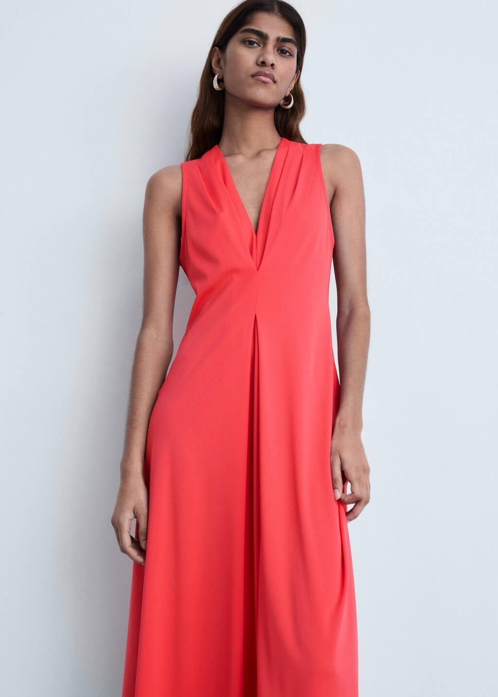 Orange Lt Pastel V-Neck Knitted Dress, , large image number 0
