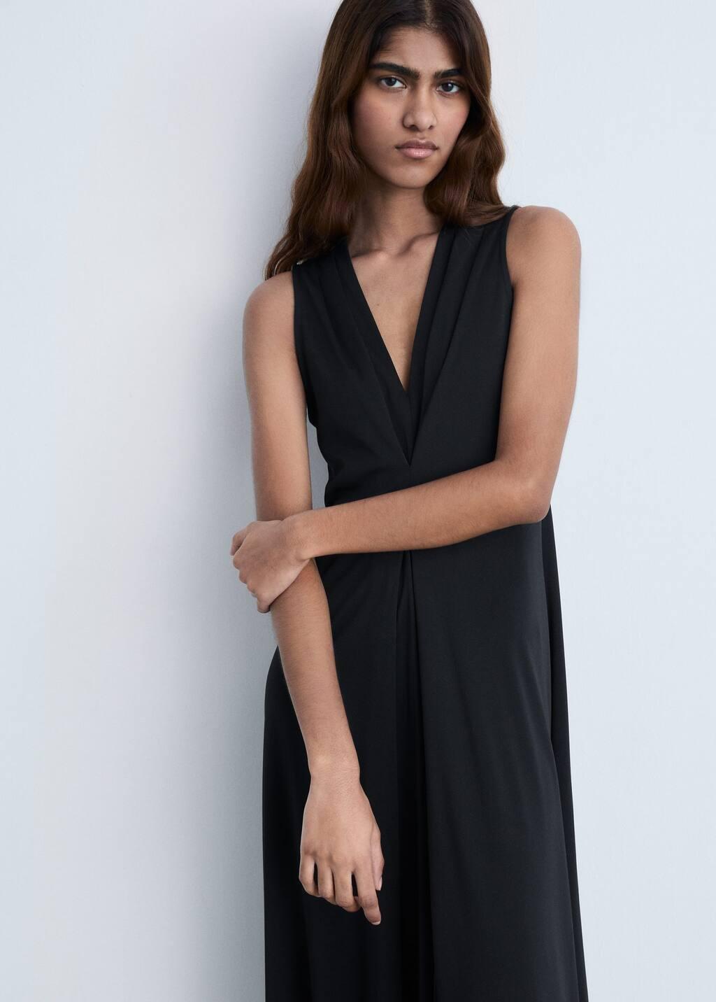 Black V-Neck Knitted Dress, , medium