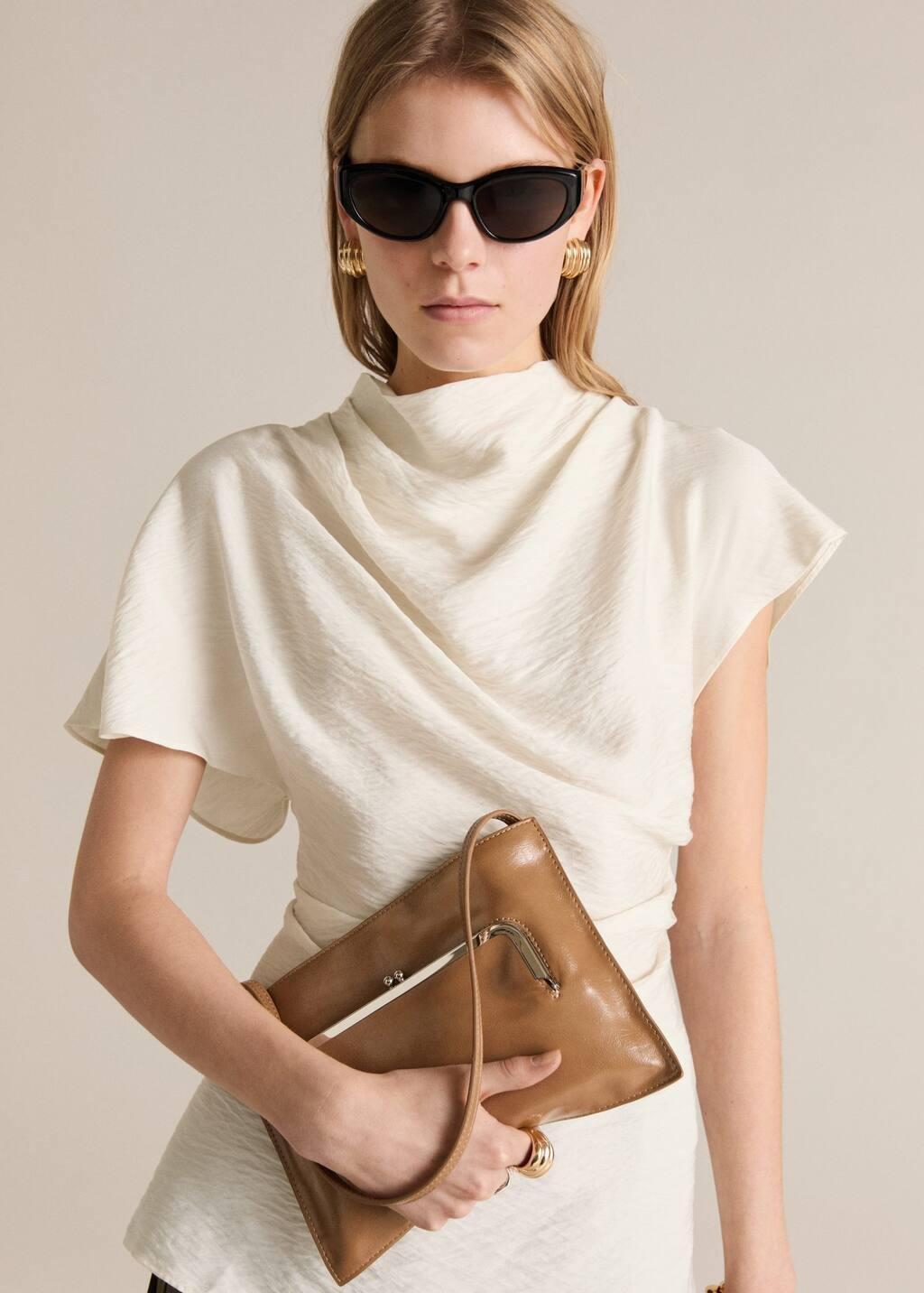 Beige Textured Draped Blouse, , medium