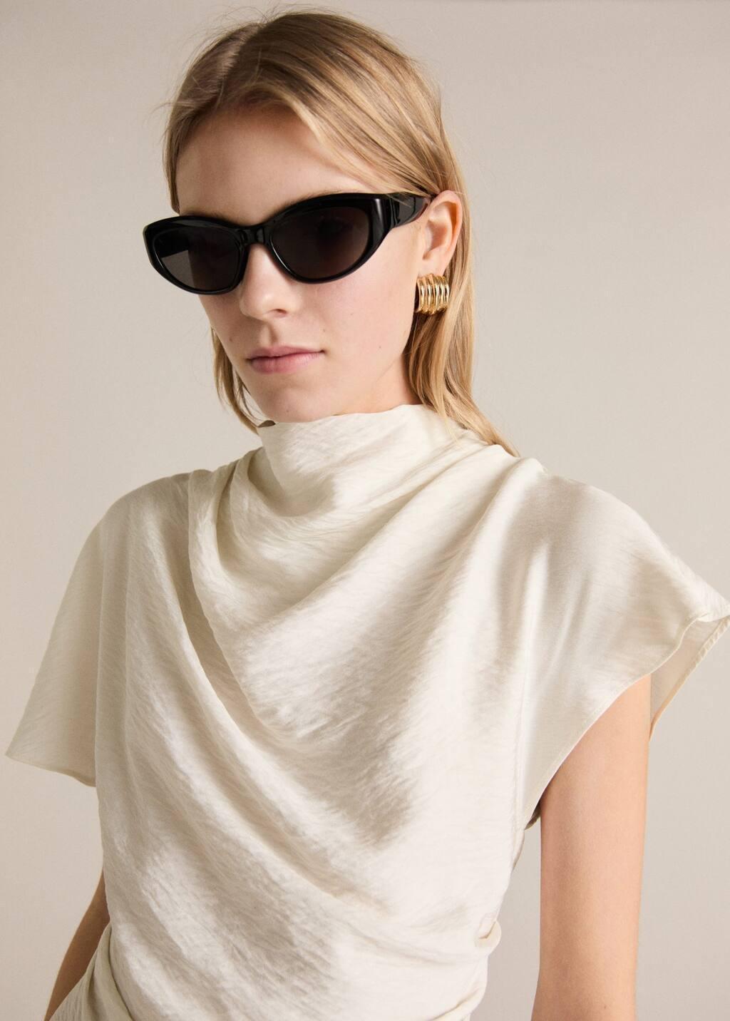Beige Textured Draped Blouse, , large image number 1