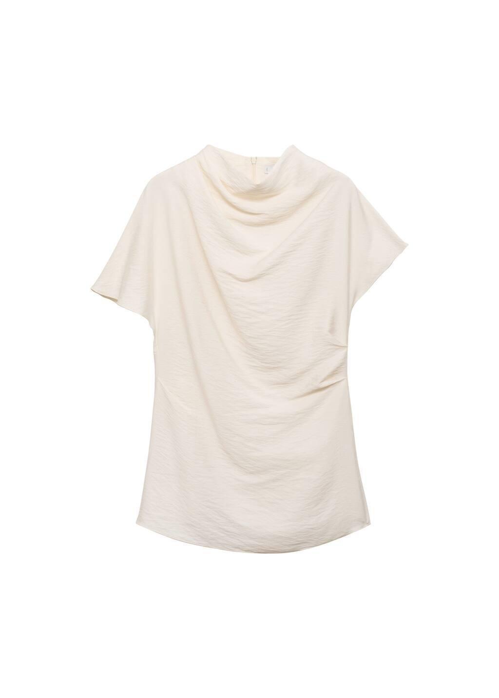Beige Textured Draped Blouse, , large image number 4