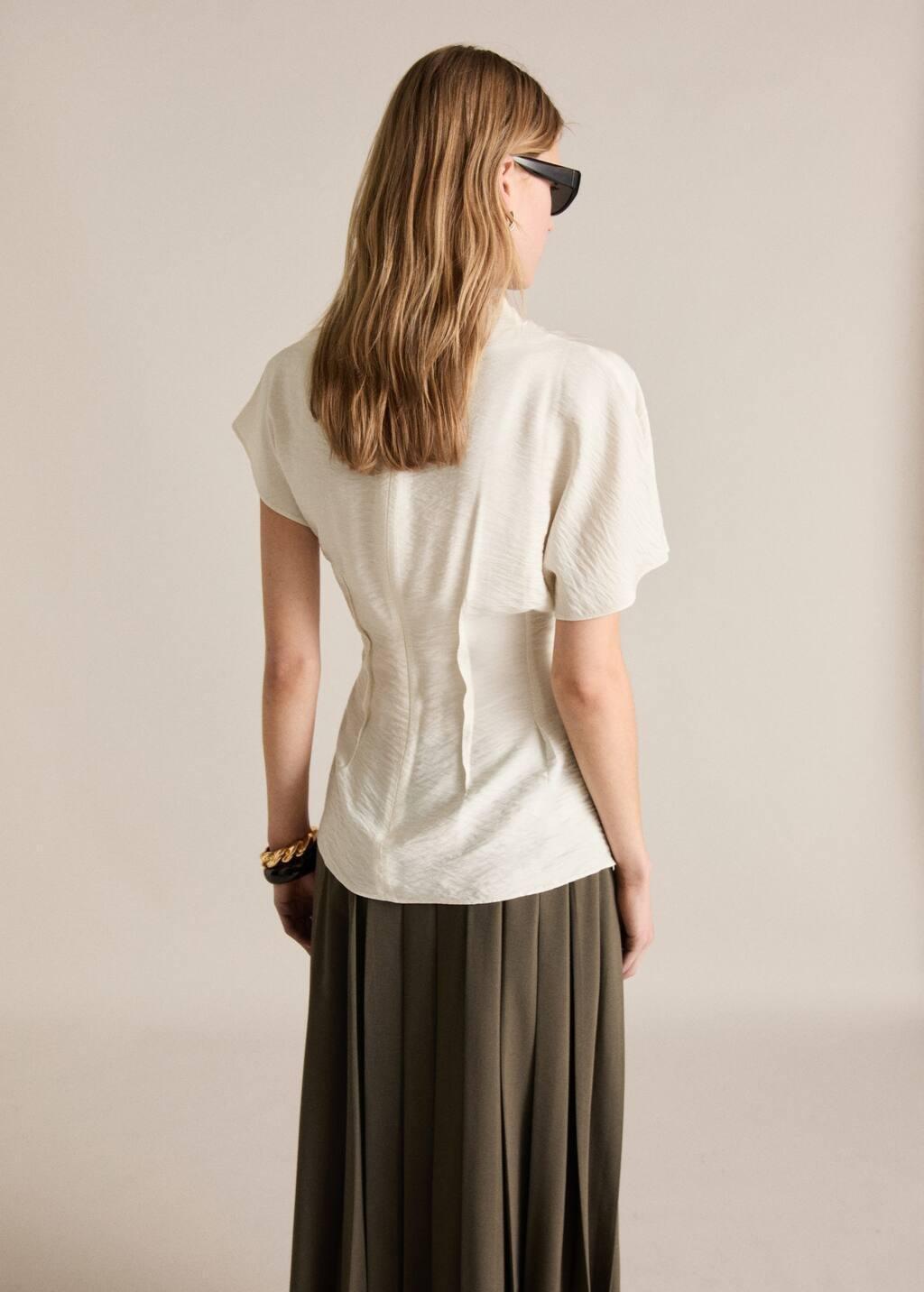 Beige Textured Draped Blouse, , large image number 5