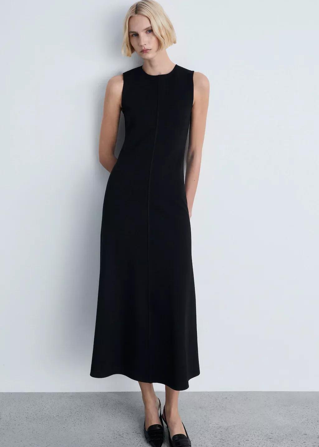 Black Flared Midi-Dress, , large image number 0