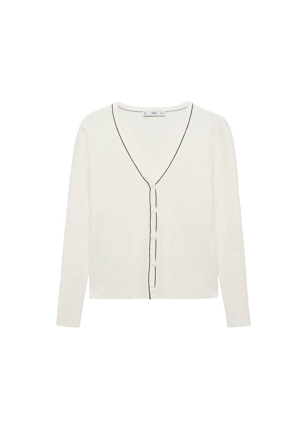Beige V-Neck Knitted Cardigan, , large image number 3