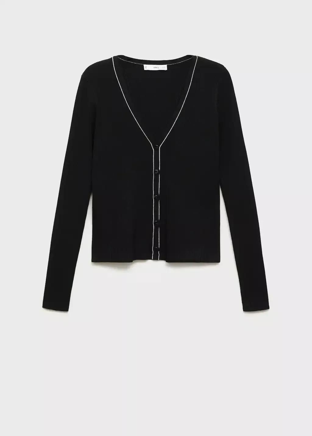 Black V-Neck Knitted Cardigan, , large image number 4