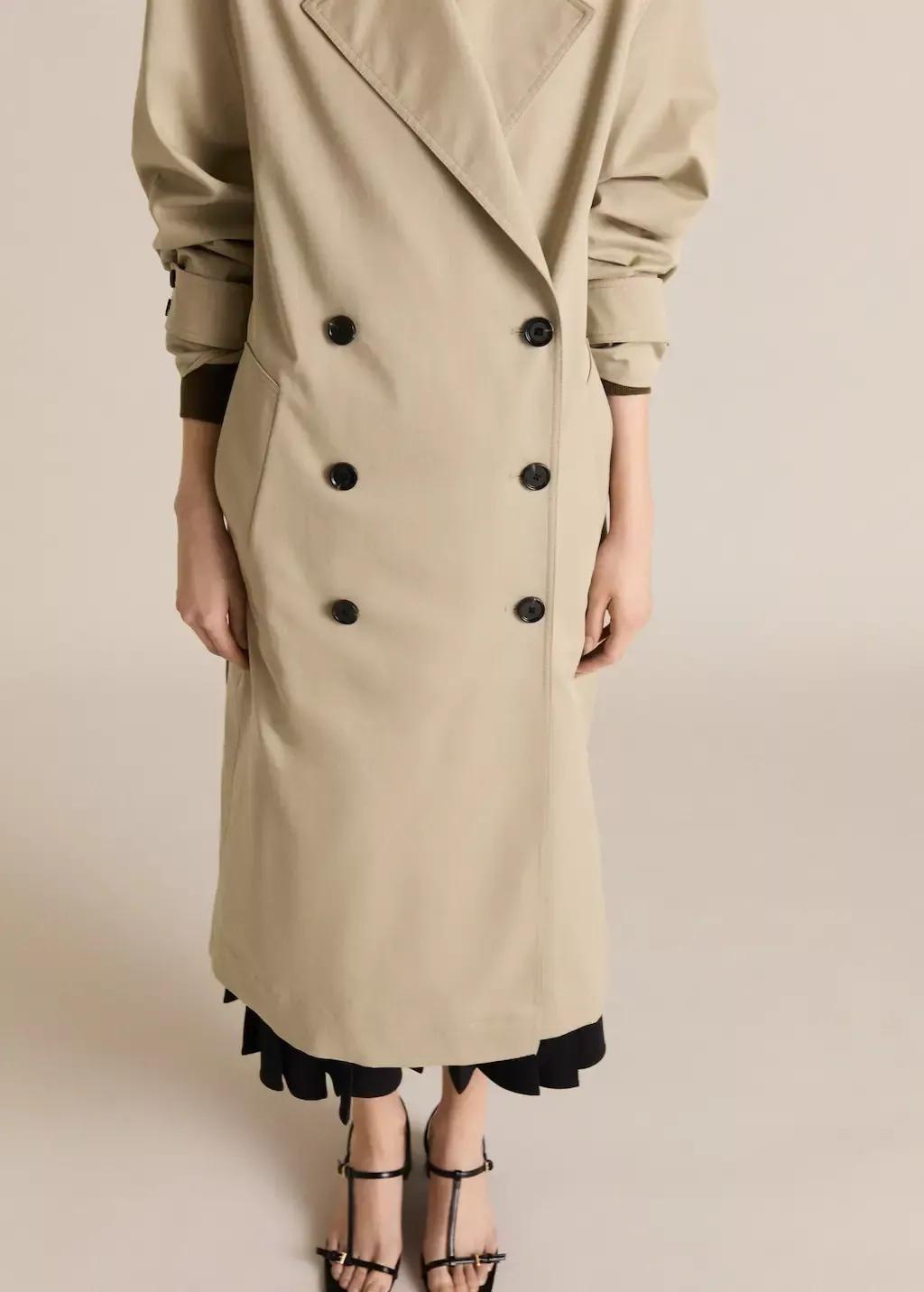 Khaki Long Oversized Double-Breasted Trench Coat, , large image number 0