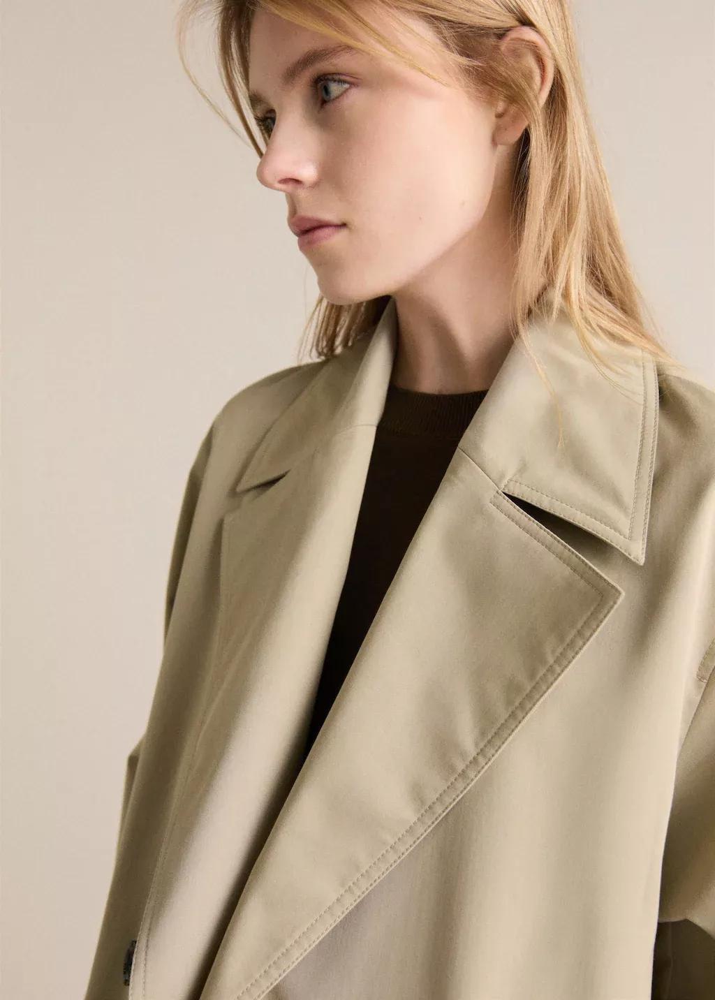 Khaki Long Oversized Double-Breasted Trench Coat, , large image number 1