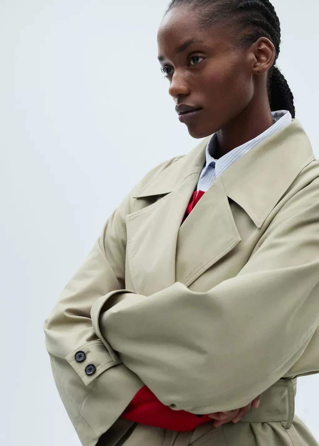 Khaki Long Oversized Double-Breasted Trench Coat, , large image number 6