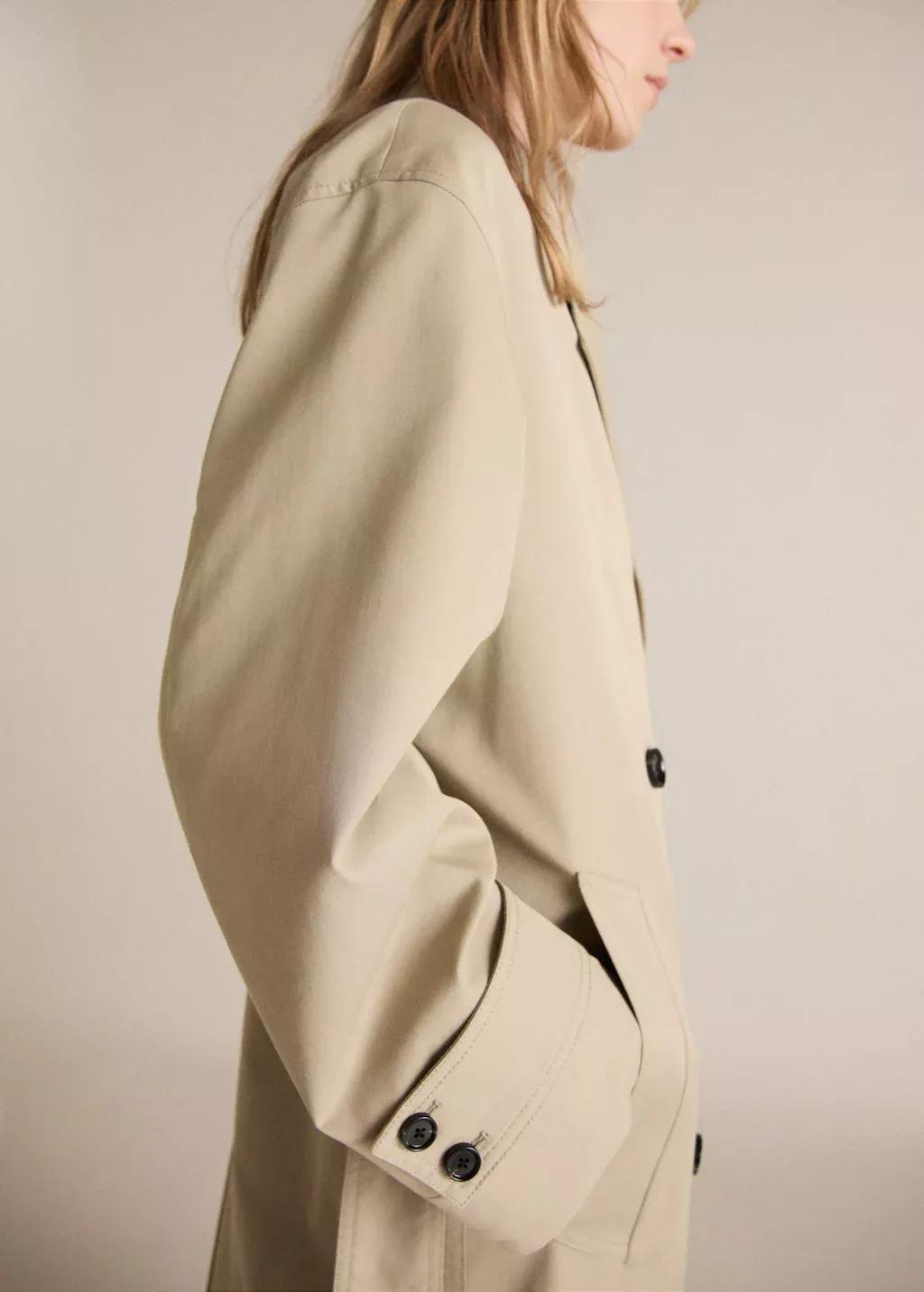 Khaki Long Oversized Double-Breasted Trench Coat, , large image number 7