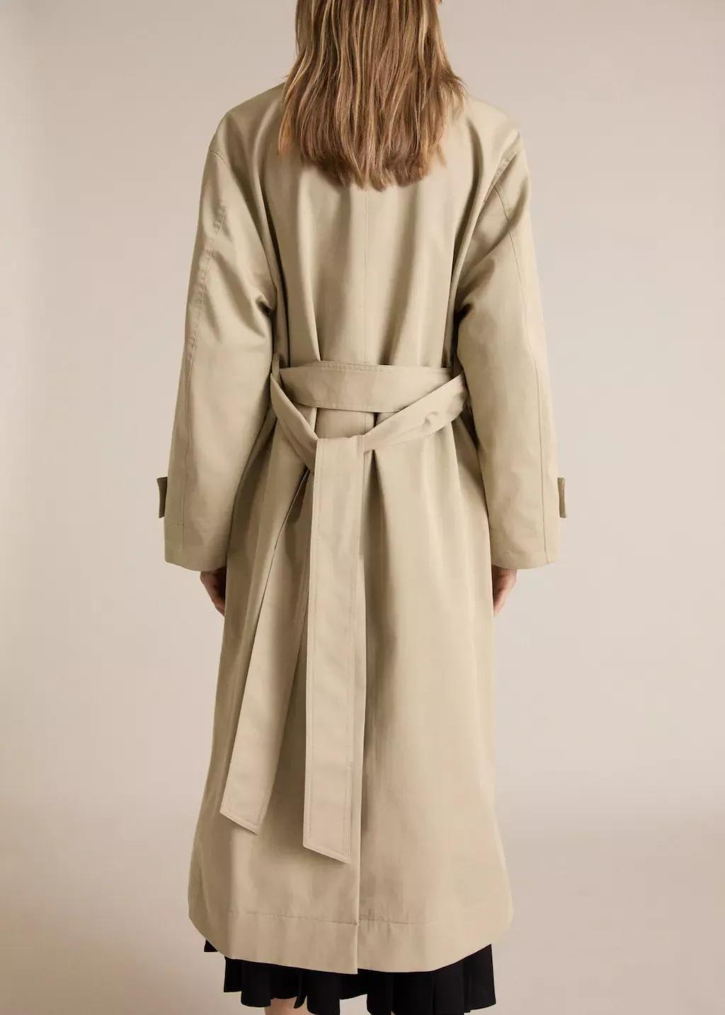 Khaki Long Oversized Double-Breasted Trench Coat, , large image number 9