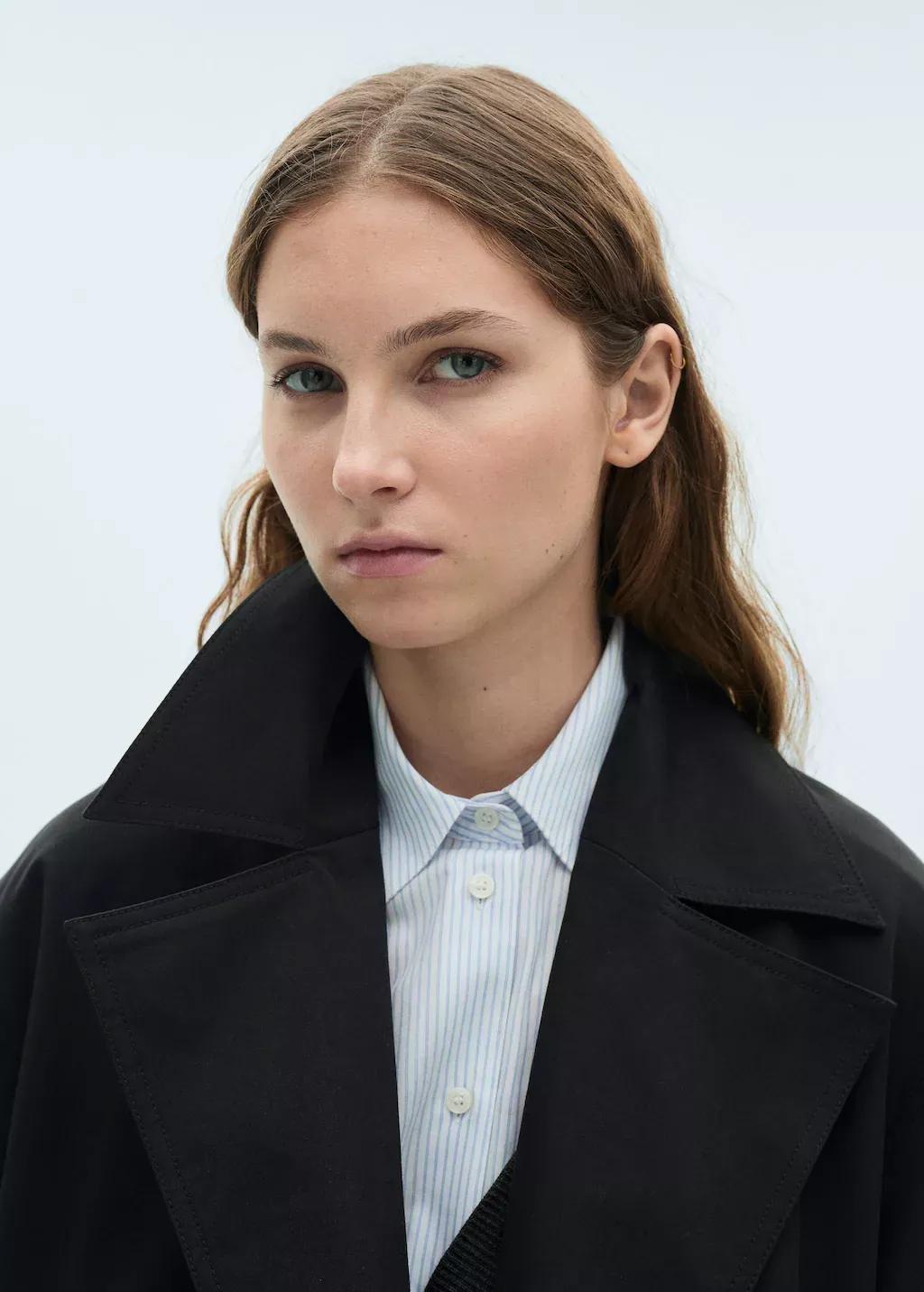Black Long Oversized Double-Breasted Trench Coat, , large image number 1