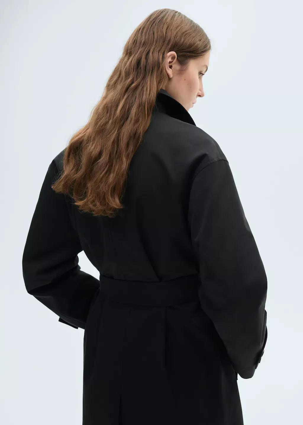 Black Long Oversized Double-Breasted Trench Coat, , large image number 2