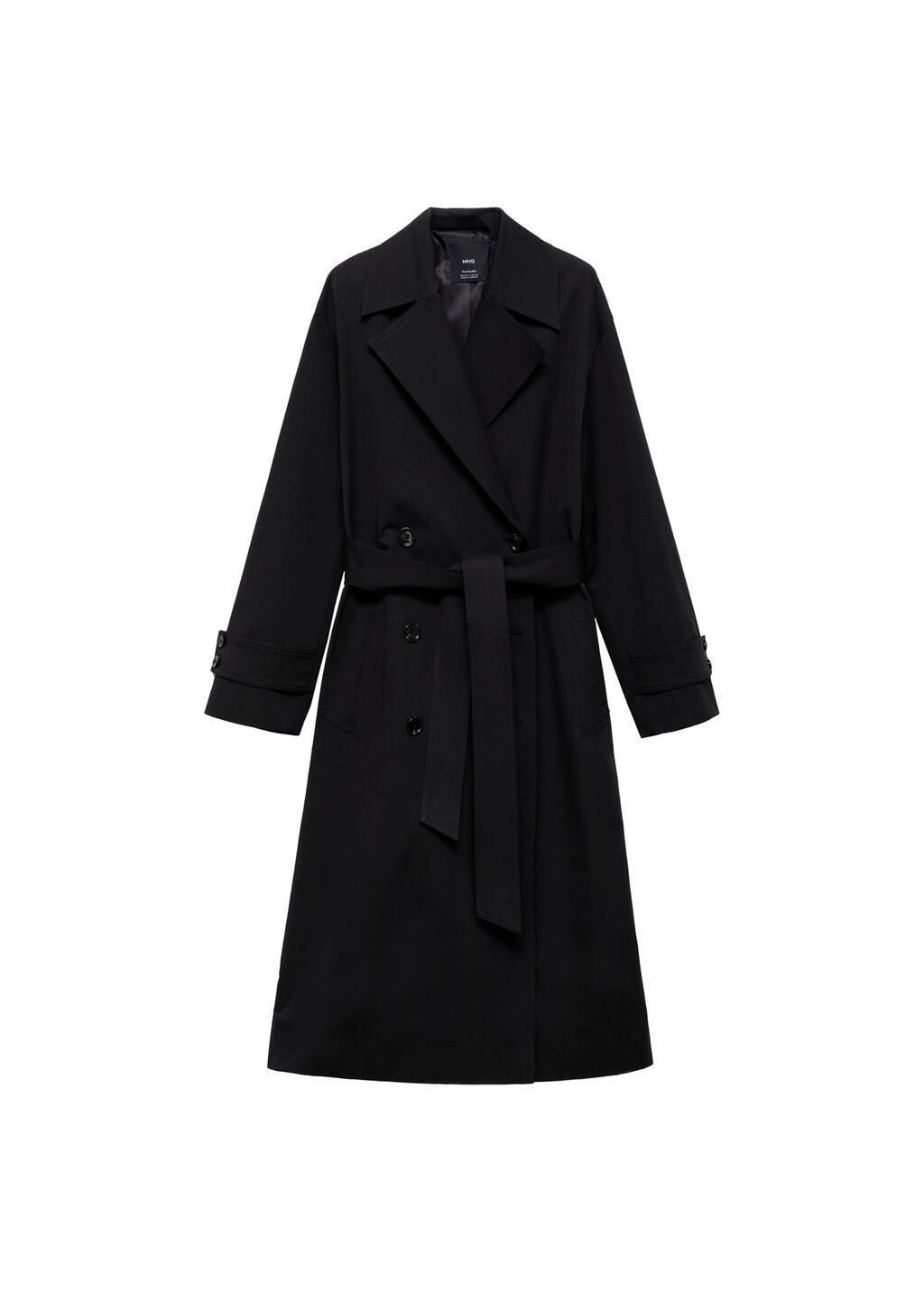 Black Long Oversized Double-Breasted Trench Coat, , large image number 3
