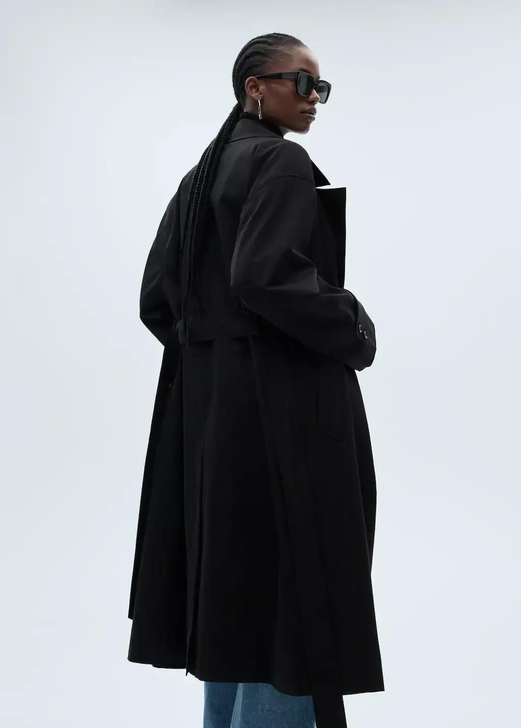 Black Long Oversized Double-Breasted Trench Coat, , large image number 5