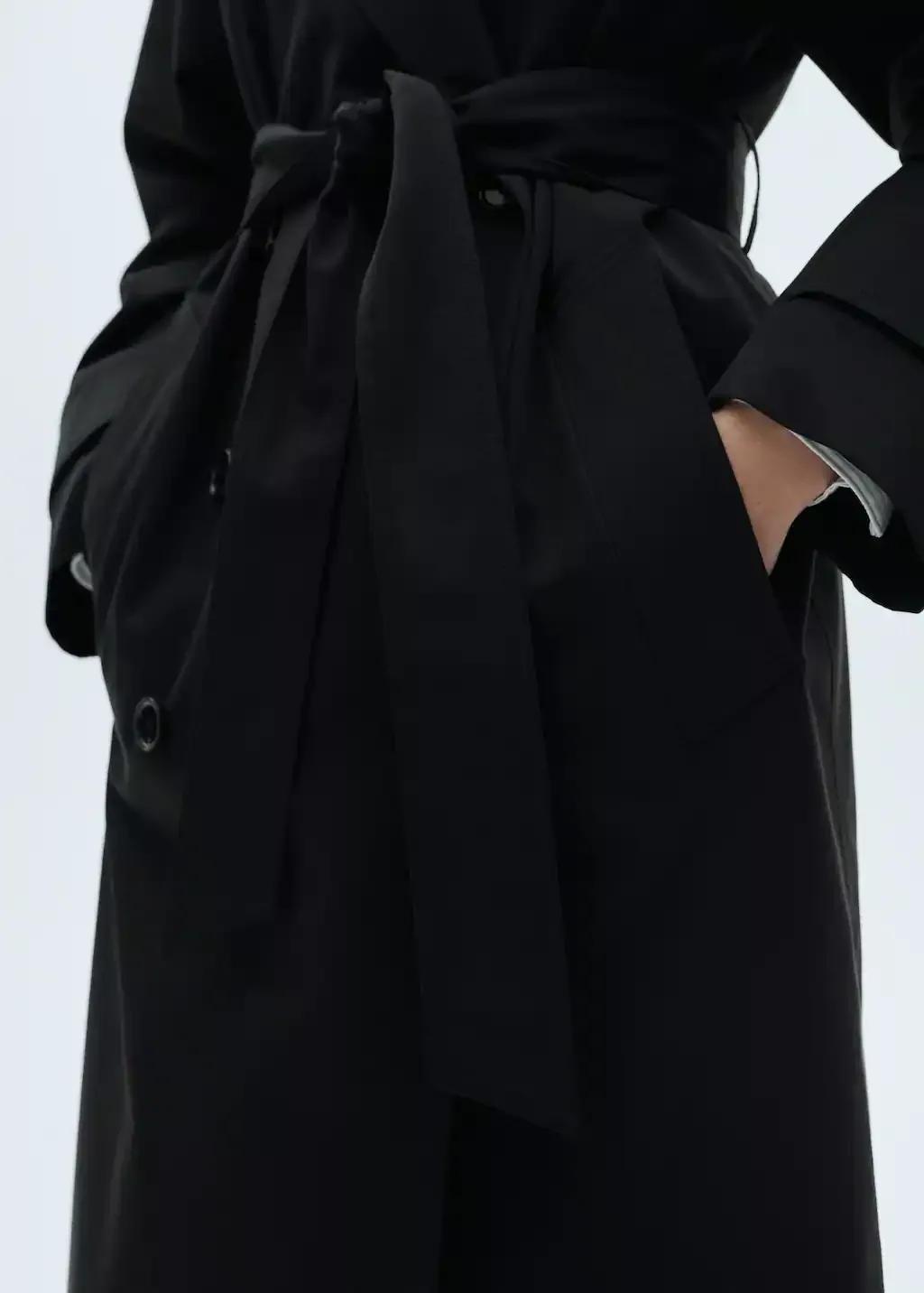 Black Long Oversized Double-Breasted Trench Coat, , large image number 7