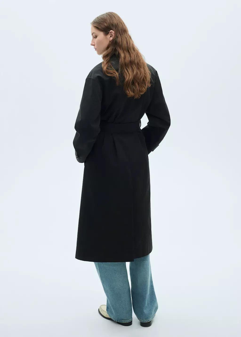 Black Long Oversized Double-Breasted Trench Coat, , large image number 9