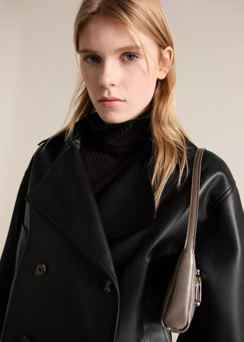 Black Leather-Effect Cropped Jacket, , large image number 0