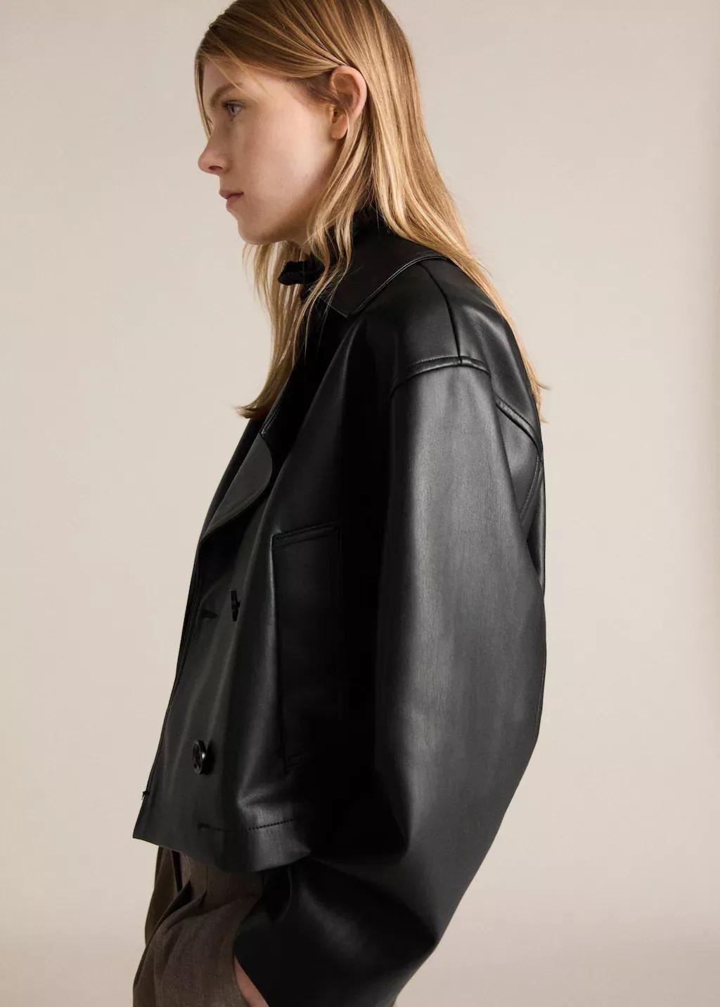 Black Leather-Effect Cropped Jacket, , large image number 1