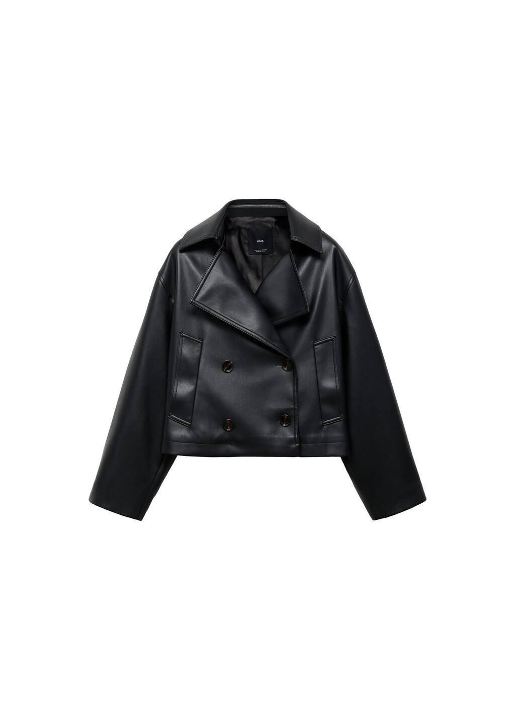 Black Leather-Effect Cropped Jacket, , large image number 3