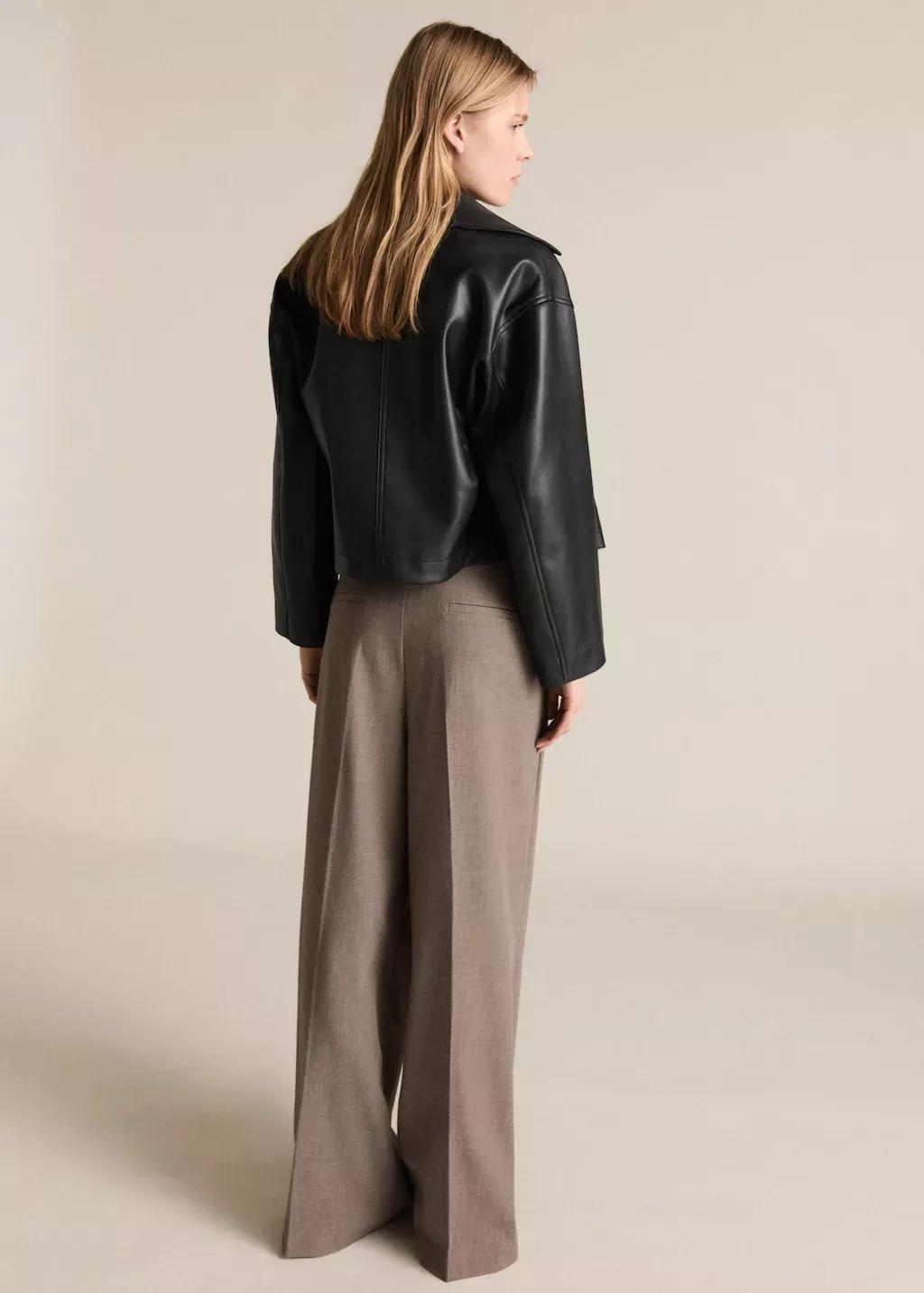 Black Leather-Effect Cropped Jacket, , large image number 4