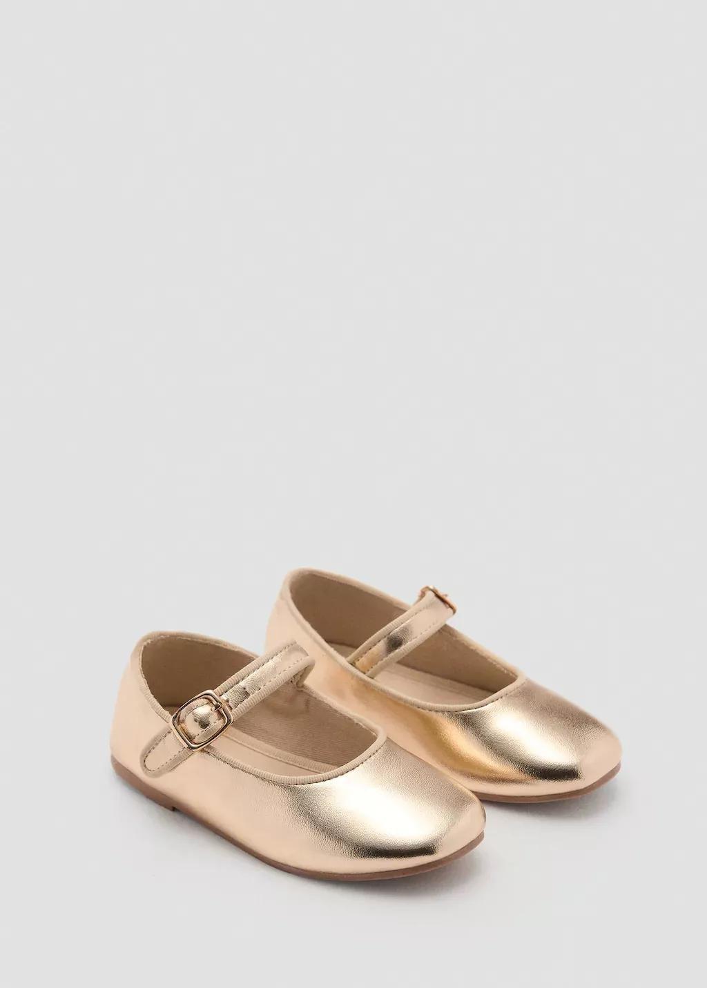 Gold Metallic Strip Ballerinas, Baby Girl, , large image number 0