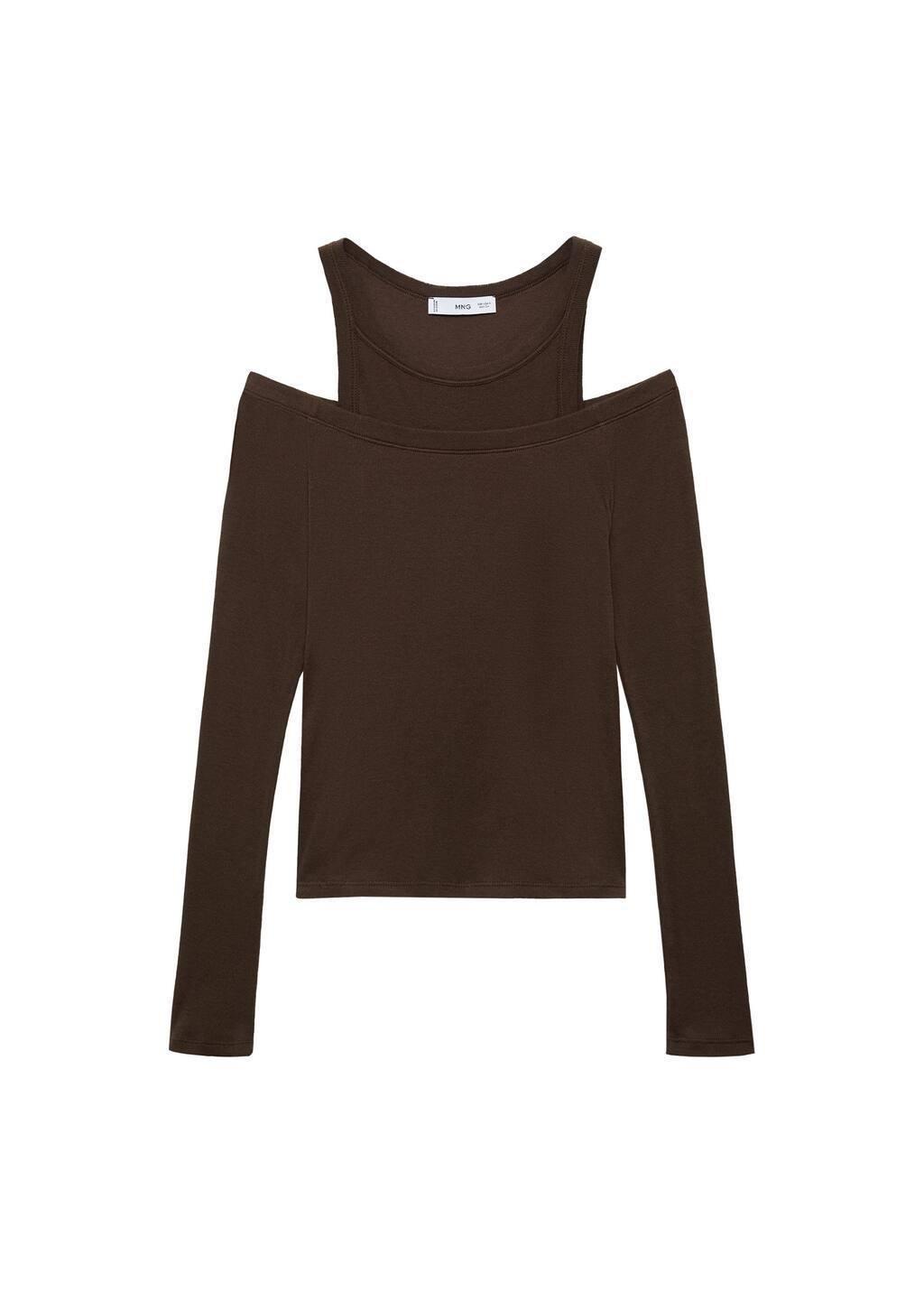 Brown Contrasting Cotton-Blend T-Shirt, , large image number 3