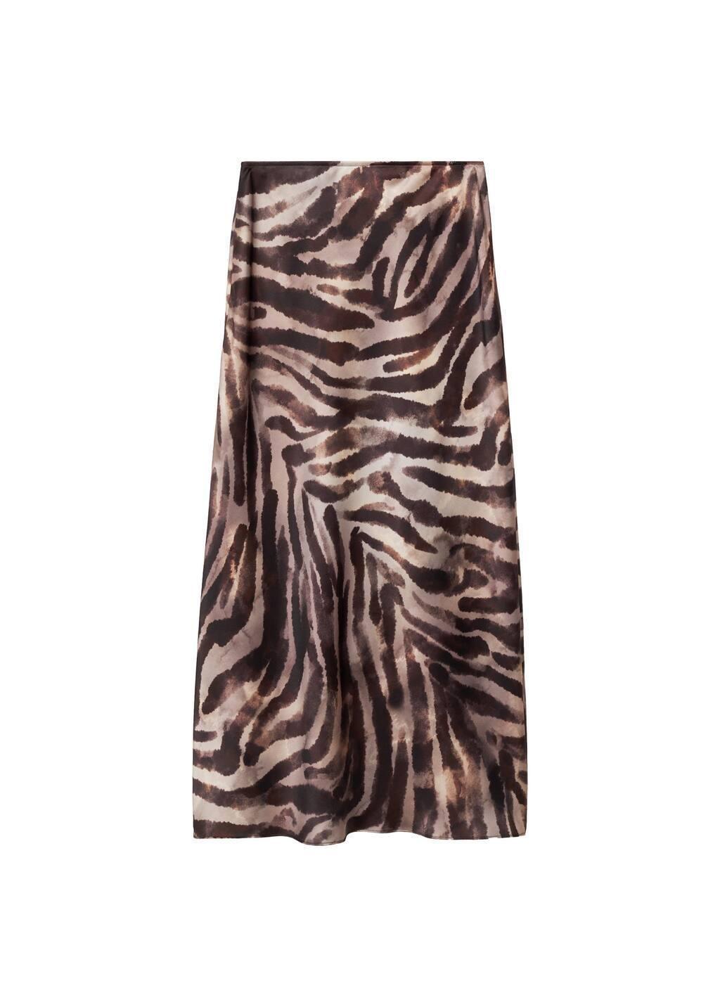 Brown Animal-Print Satin Skirt, , large image number 3
