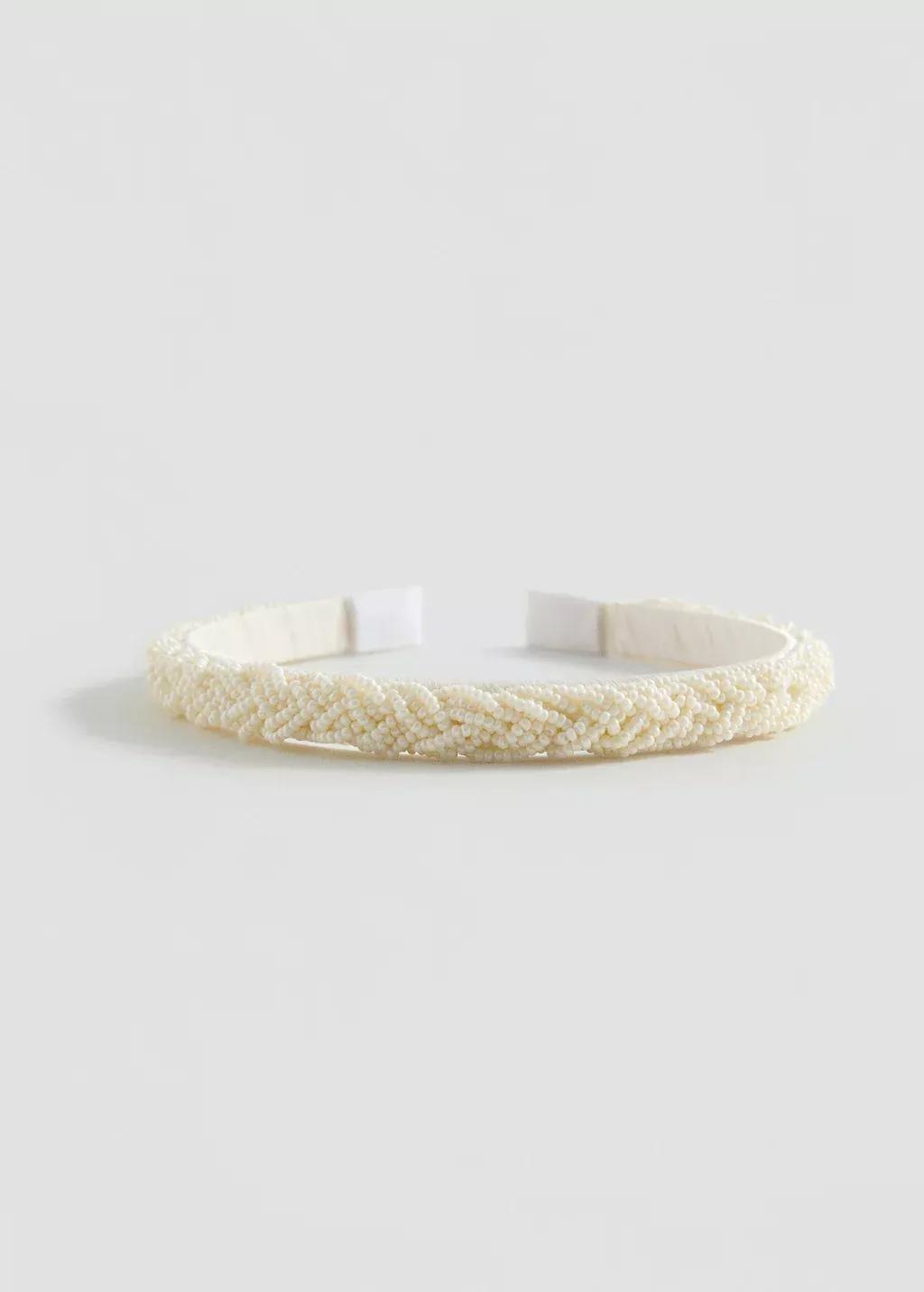 Beige Braided Hairband, Kids Girl, , medium