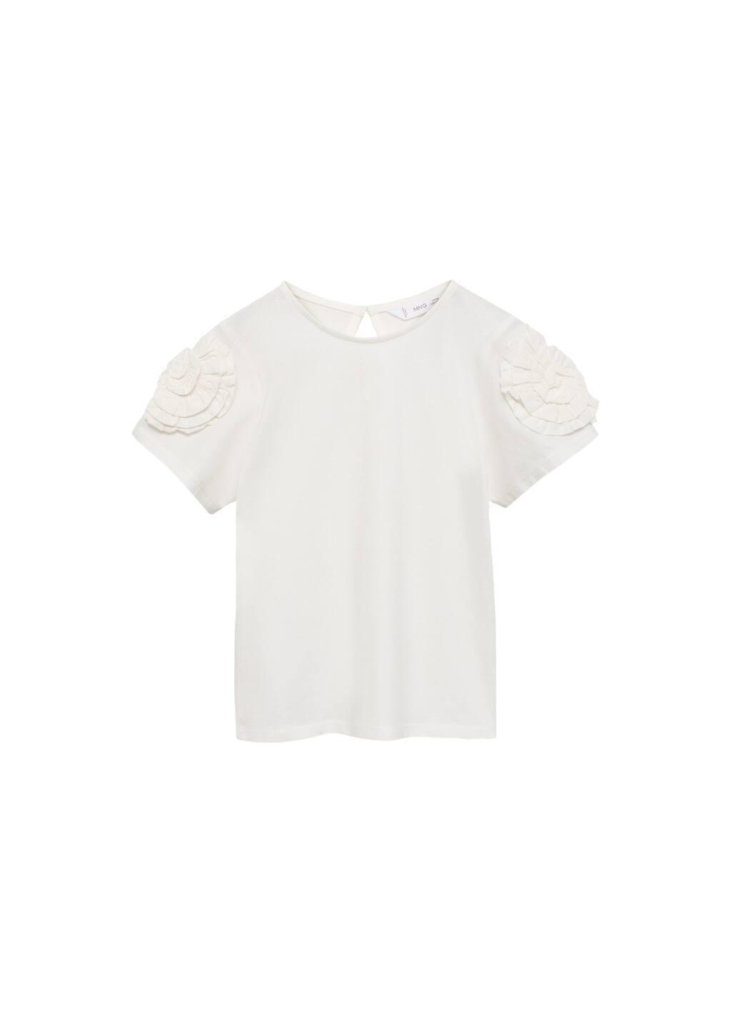 White Embossed Detail Printed T-Shirt, Kids Girl, Natural White, large image number 0