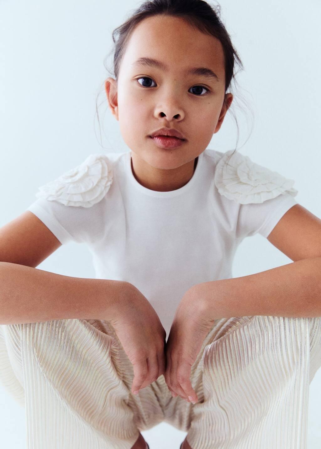 White Embossed Detail Printed T-Shirt, Kids Girl, Natural White, large image number 3
