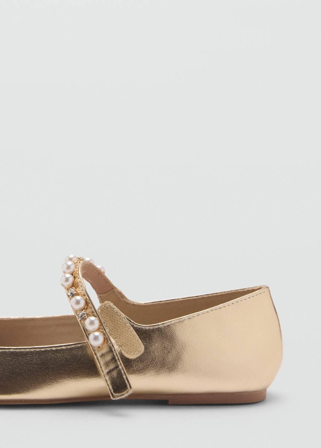 Gold Metallic Strip Ballerinas, Kids Girl, , large image number 1