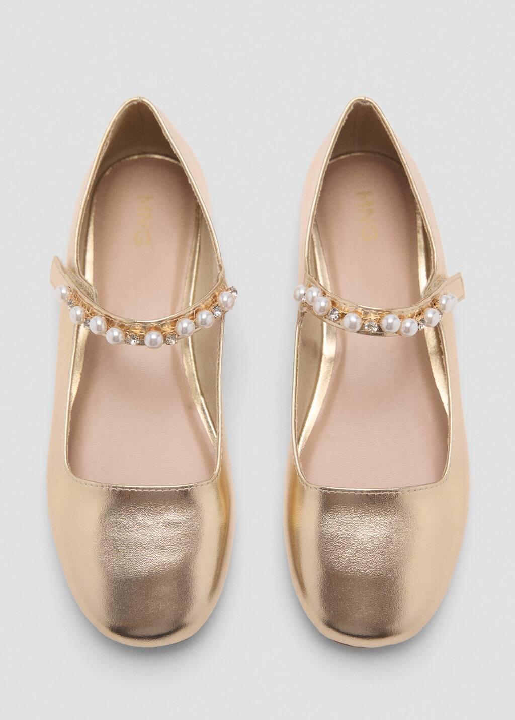 Gold Metallic Strip Ballerinas, Kids Girl, , large image number 2