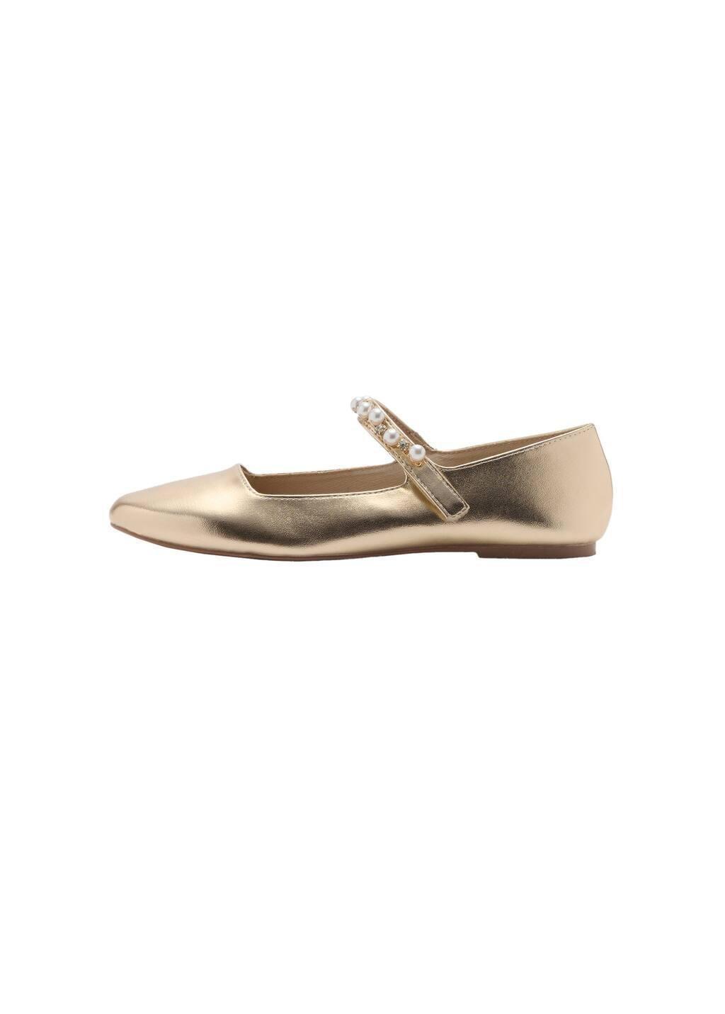 Gold Metallic Strip Ballerinas, Kids Girl, , large image number 3
