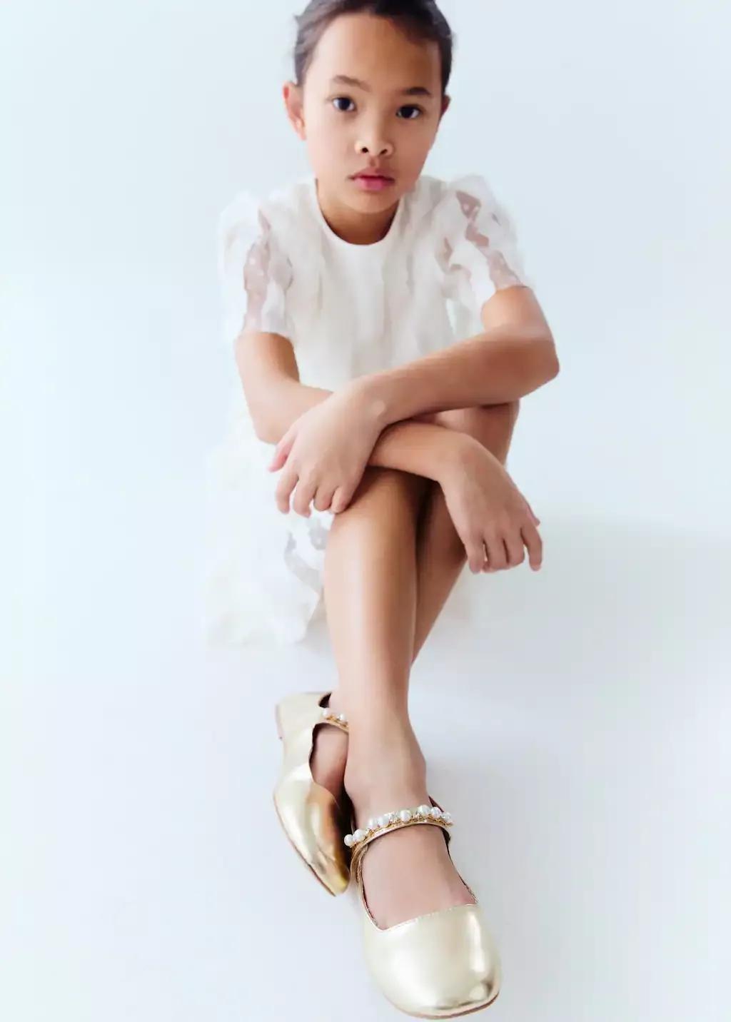 Gold Metallic Strip Ballerinas, Kids Girl, , large image number 4