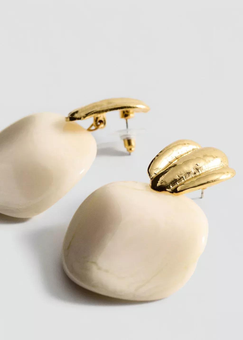 Beige Combined-Relief Earrings, Light Beige, large image number 1