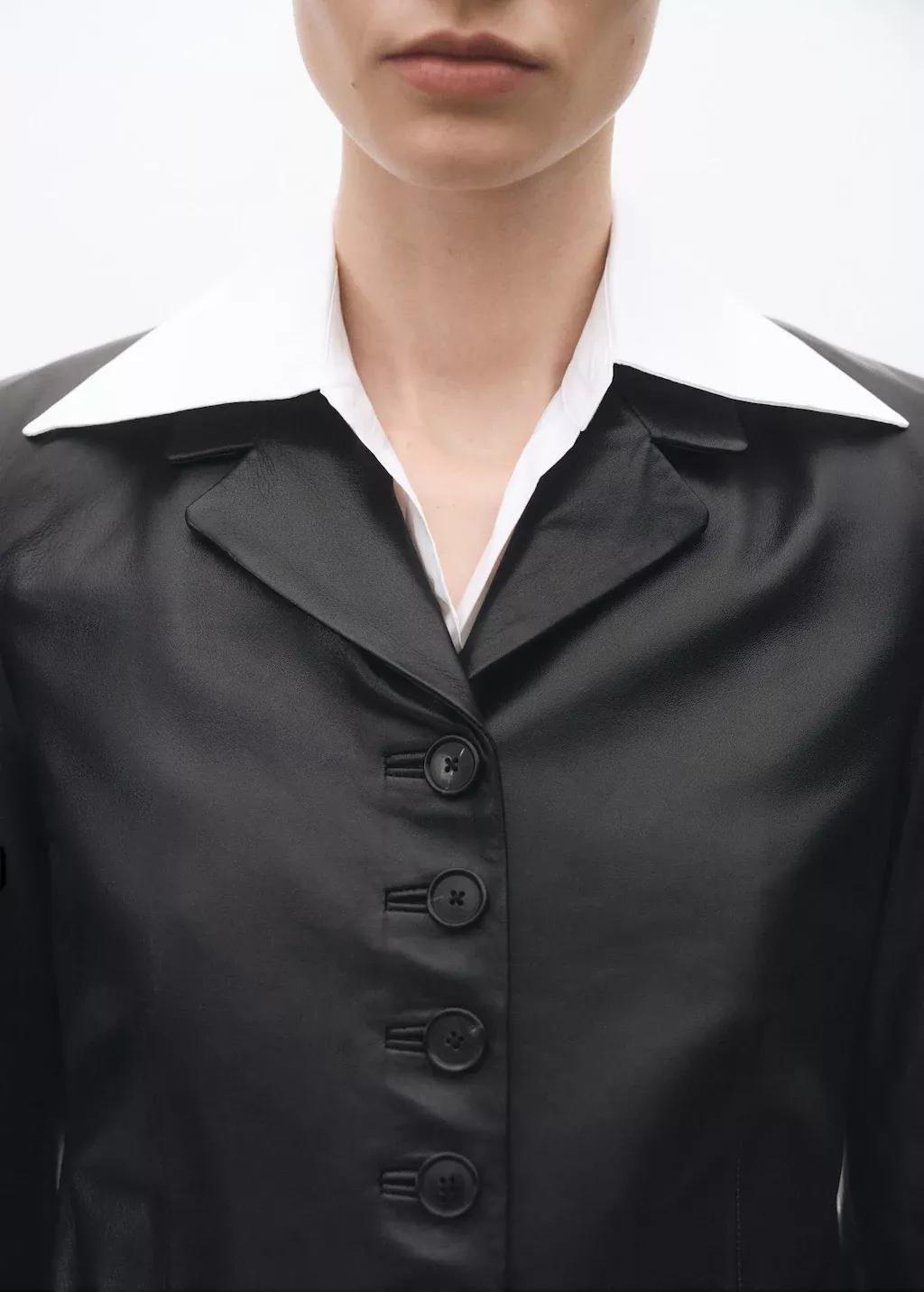 Black Leather Jacket With Buttons, , large image number 0