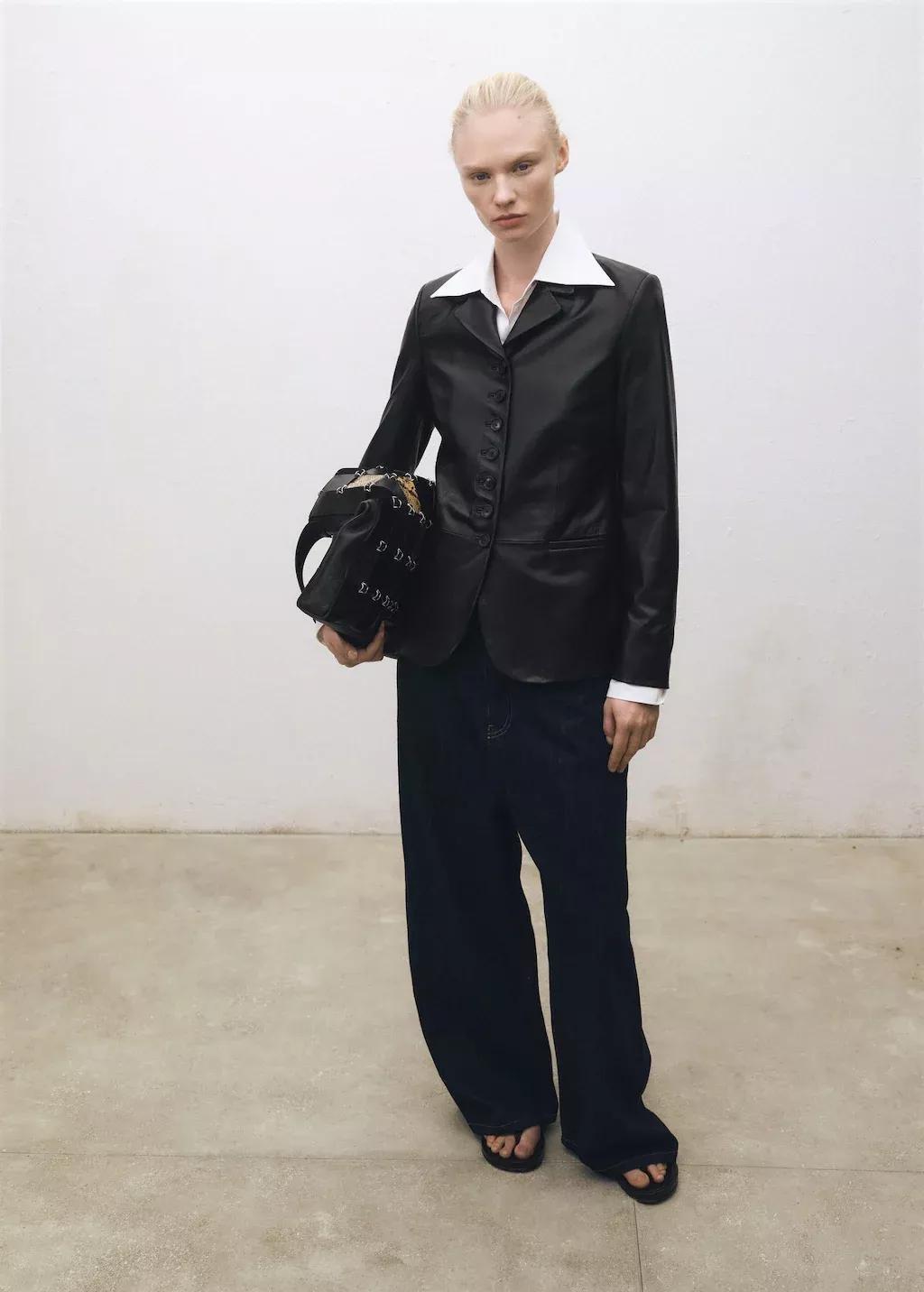 Black Leather Jacket With Buttons, , large image number 1