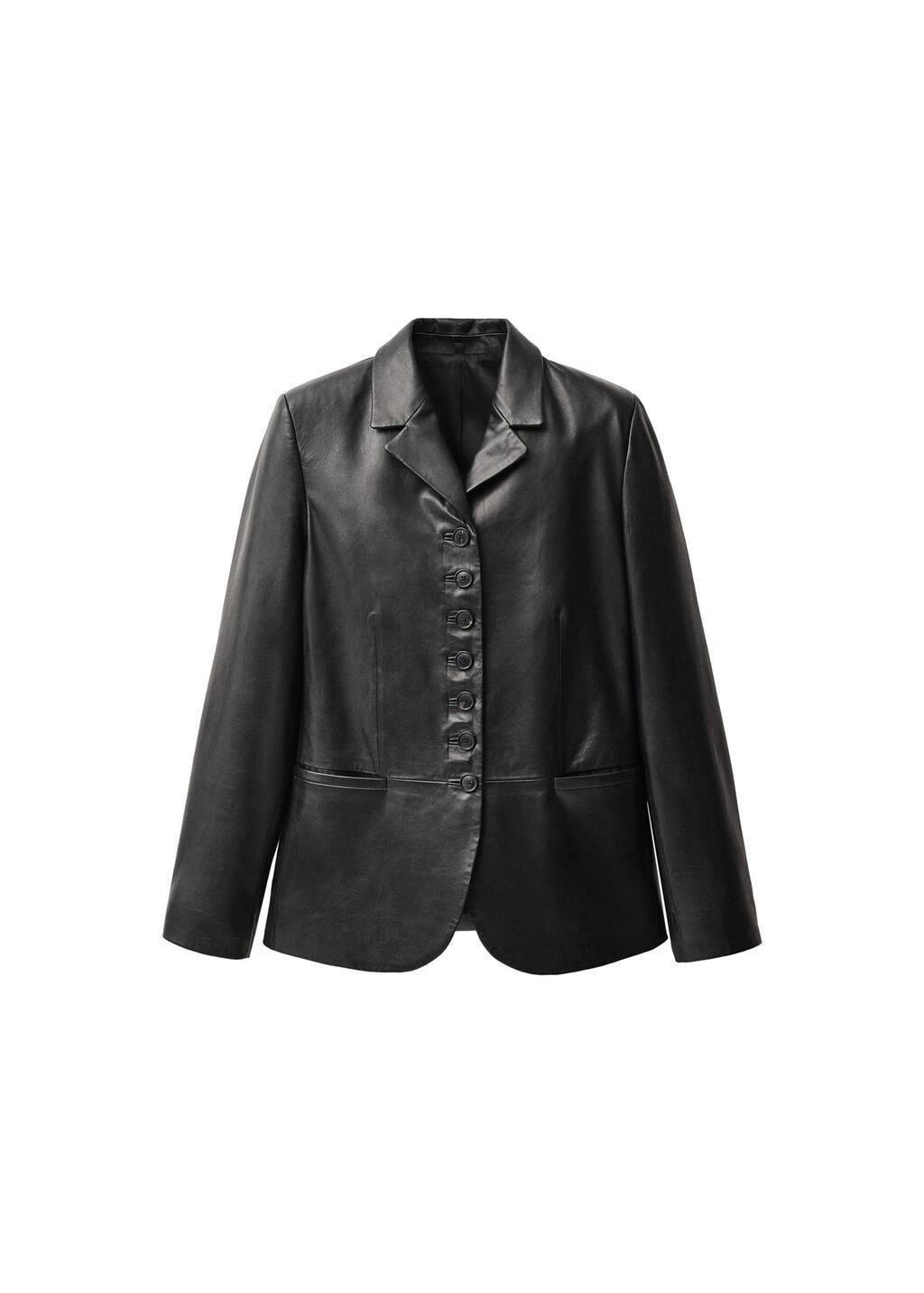 Black Leather Jacket With Buttons, , large image number 3