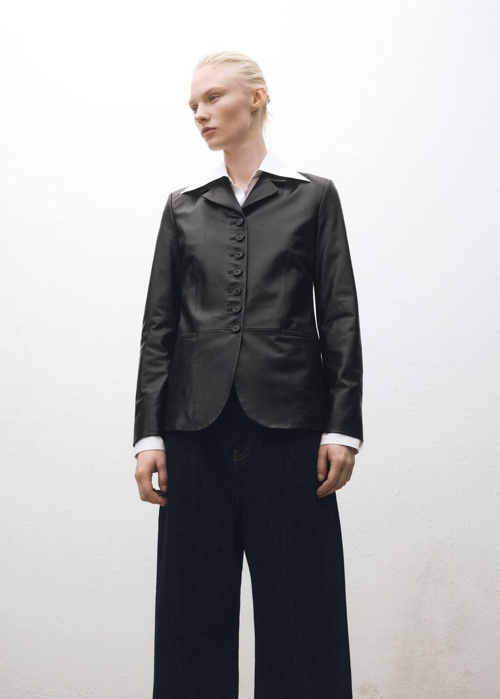 Black Leather Jacket With Buttons, , large image number 4