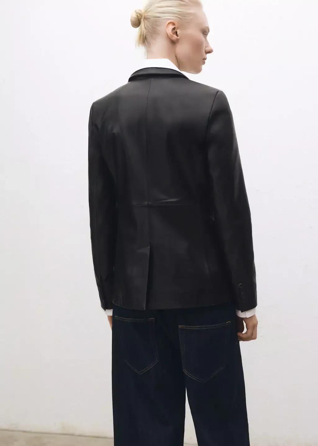 Black Leather Jacket With Buttons, , large image number 6