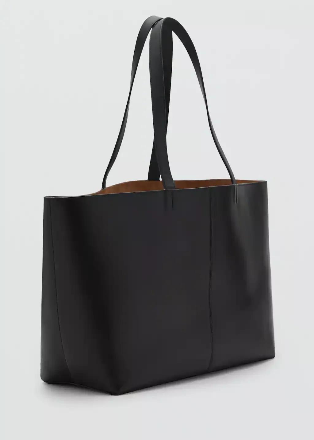 Black Leather Shopper Bag, Black, large image number 0