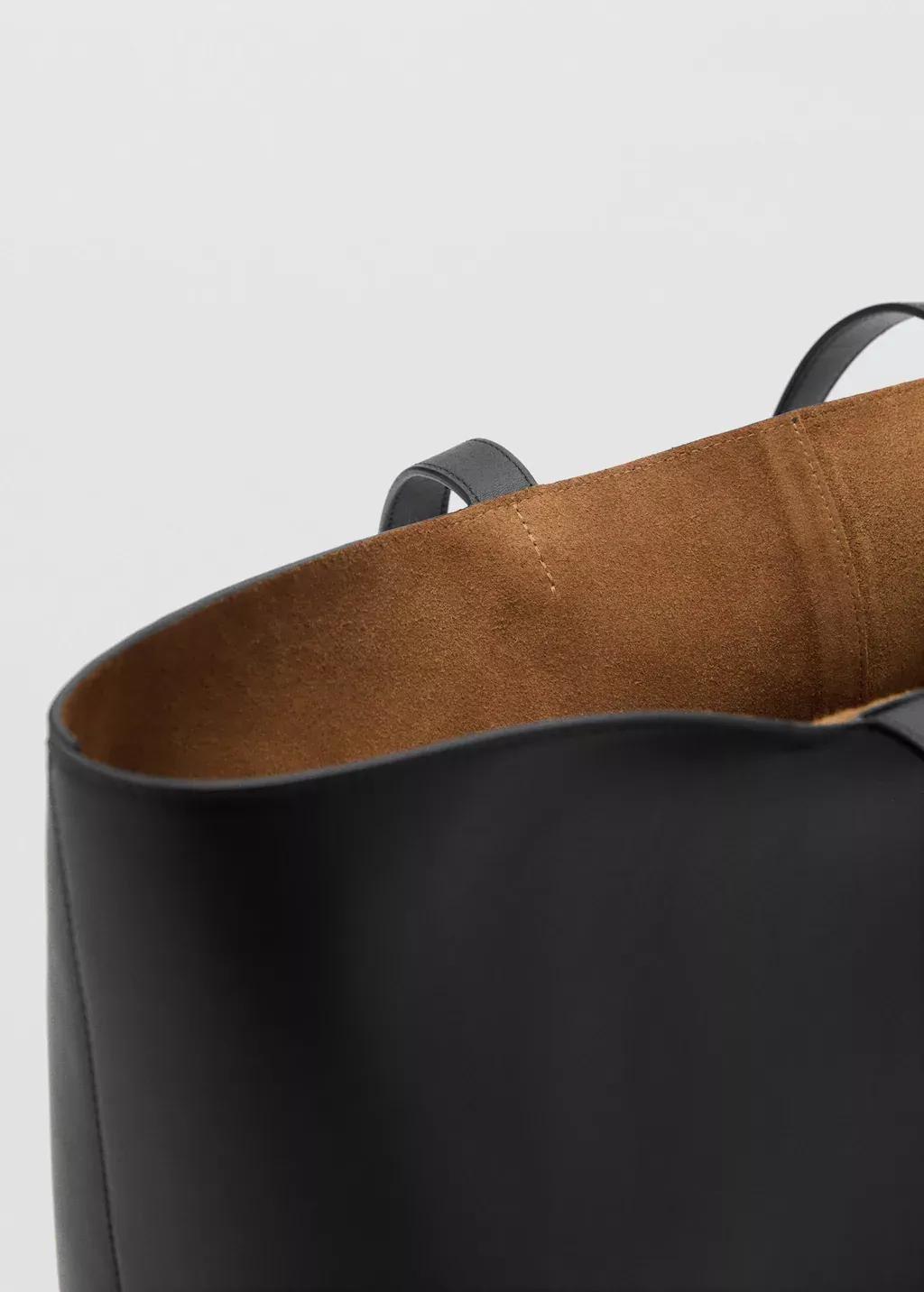 Black Leather Shopper Bag, Black, large image number 1
