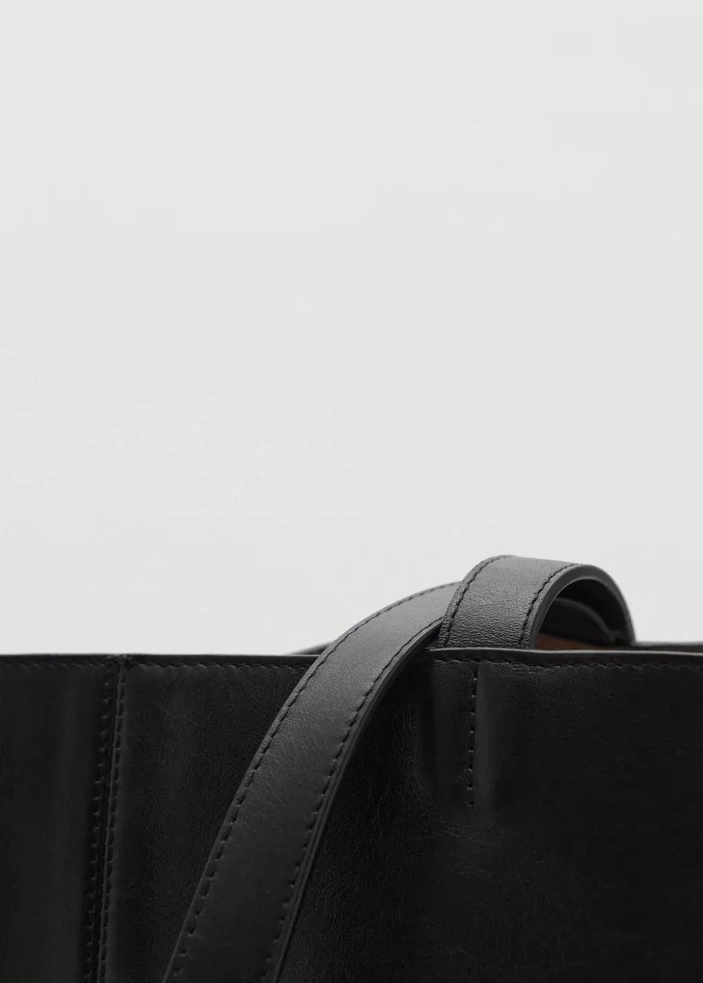 Black Leather Shopper Bag, Black, large image number 2