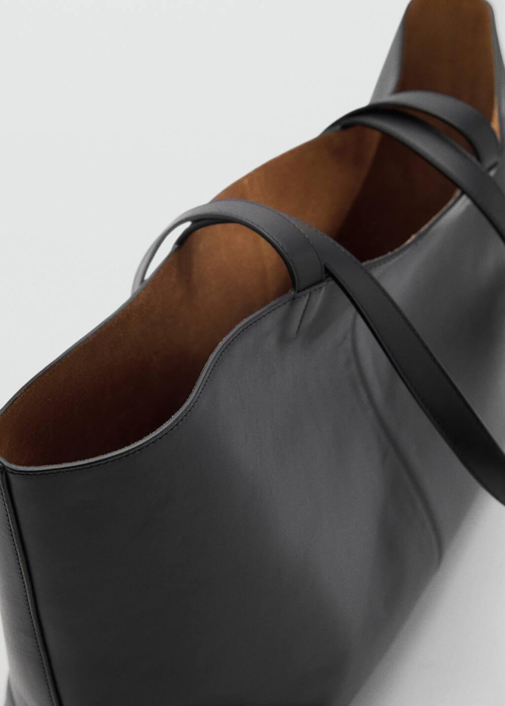 Black Leather Shopper Bag, Black, large image number 4