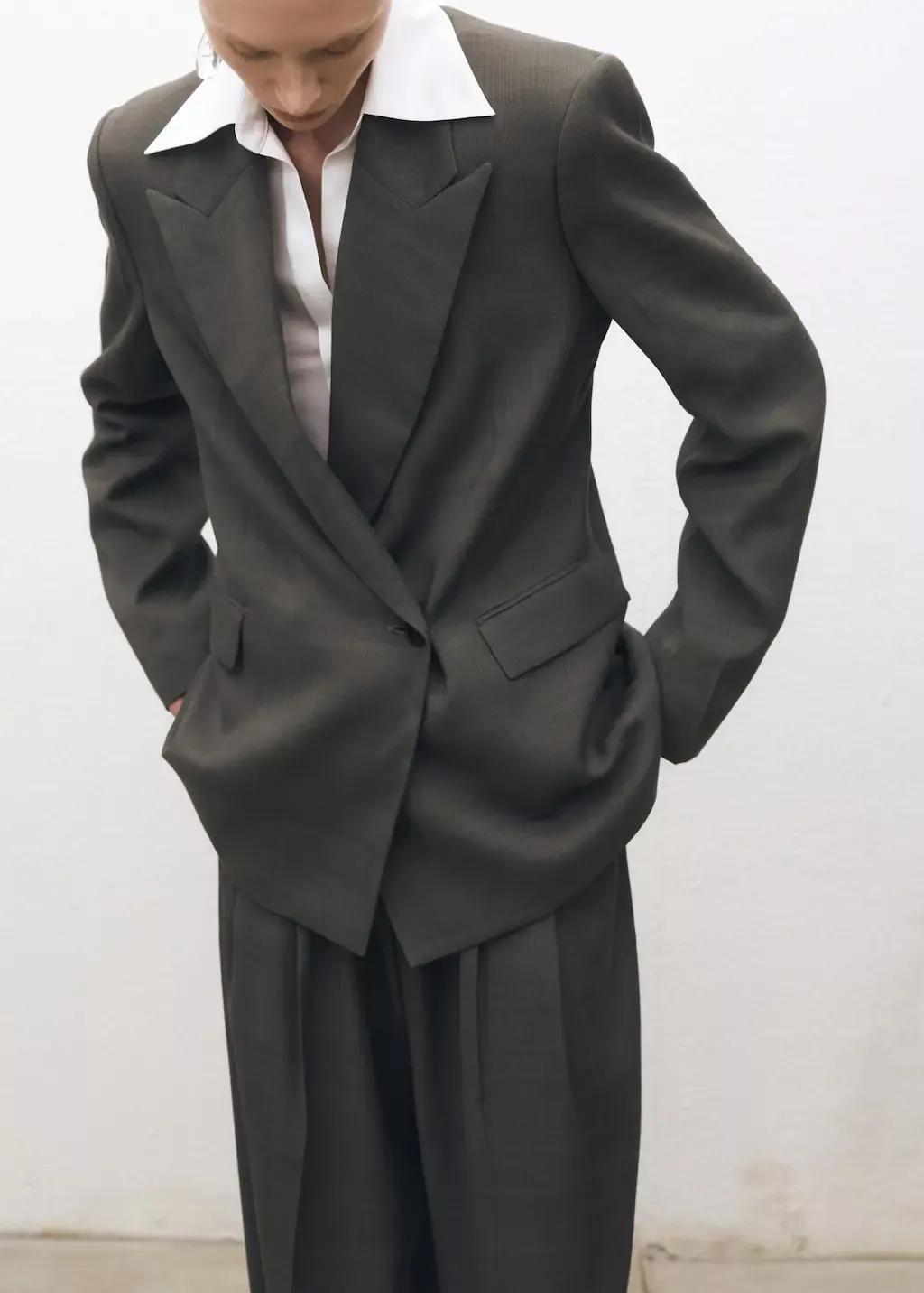 Khaki Oversized Double-Breasted Suit Jacket, , medium